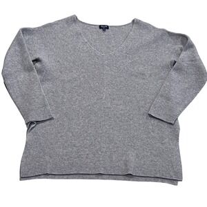 Splendid Pure Cashmere V‎ Neck Ribbed Sweater Light Gray Oversized Small